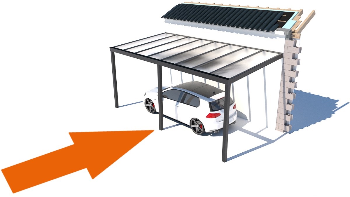 Schrägdachcarport Wand seitlich